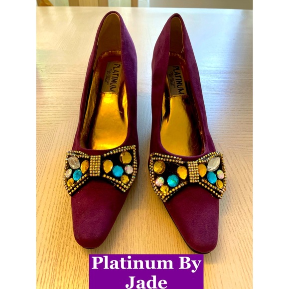 Jade Shoes - Platinum by Jade Beaded Heels Sz 7.5W